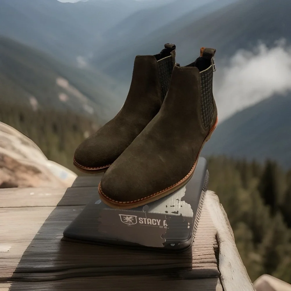 Stacy Adams‎ Gabriel Men's Sz 9 M Plain Toe Chelsea Boot Brown Suede 25625-245